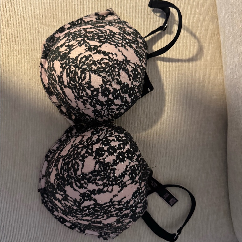 Victoria's Secret Pink Bra with Black Lace Overlay
